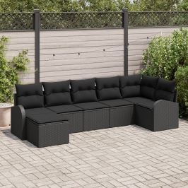 Conjunto de Sofá de Jardín  7 Piezas Negro Poliratán