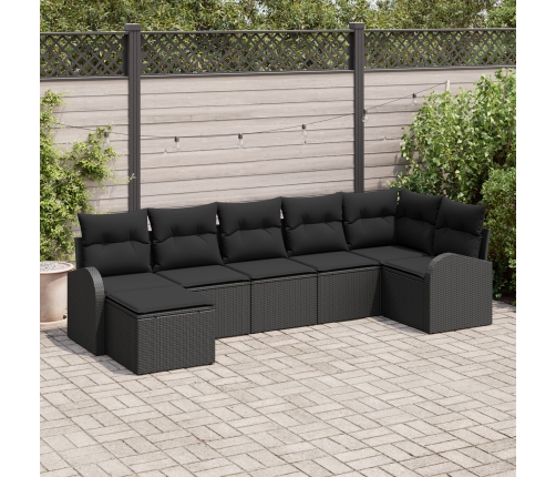 Conjunto de Sofá de Jardín  7 Piezas Negro Poliratán