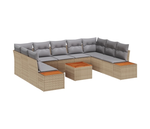 Conjunto de Sofá de Jardín  de 10 Piezas con Cojines Beige Poliratán Acacia