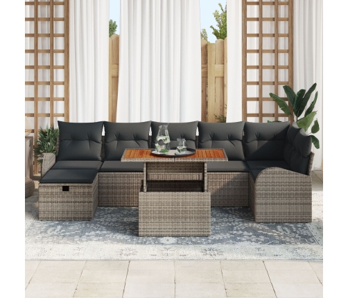 Conjunto de Sofás Jardín de 8 Piezas con Cojines Gris Ratán Polimérico