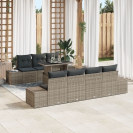 Conjunto de Sofá de Jardín  8 Piezas Gris, Ratán Oscuro