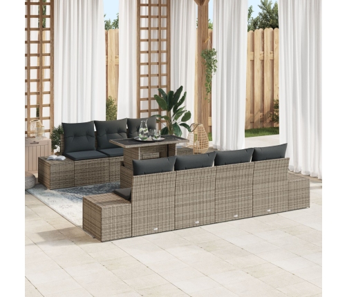Conjunto de Sofá de Jardín  8 Piezas Gris, Ratán Oscuro