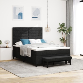 Cama con Somier con Colchón & Banco Negro 140x200 cm Tela
