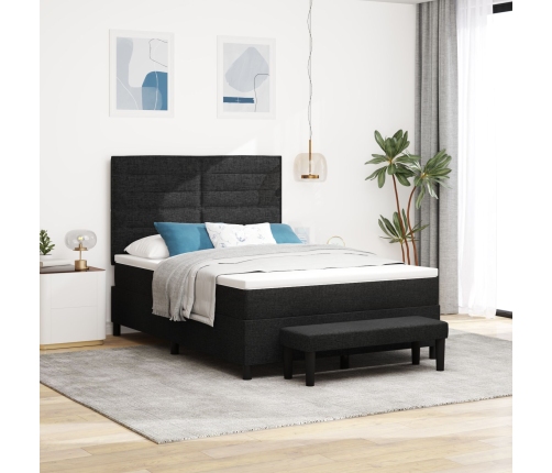 Cama con Somier con Colchón & Banco Negro 140x200 cm Tela