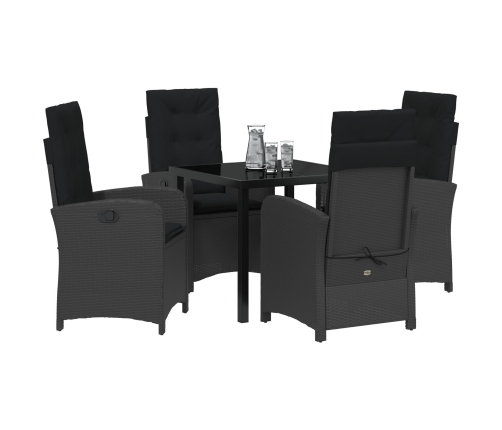 Conjunto de Comedor de Jardín de 5 Piezas  con Cojines Poliratán Negro