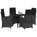 Conjunto de Comedor de Jardín de 5 Piezas  con Cojines Poliratán Negro