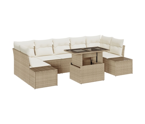 Juego de Sofá de Jardín de 8 Piezas con Cojines Beige Poliratán