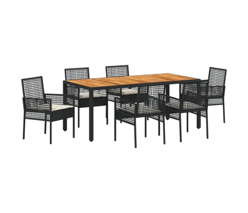 Conjunto de Comedor  4 personas Negro y blanco crema Ratán y acero