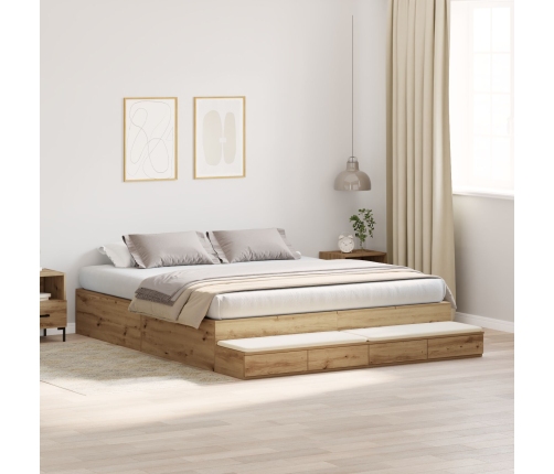 Marco de cama con almacenamiento  Roble artesanal Madera maciza