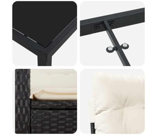 Conjunto de Comedor de Jardín de 7 Piezas con Cojines Rattan Poliéster Negro