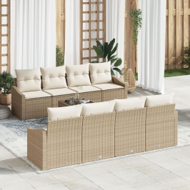 Conjunto de sofá de jardín  de 7 piezas con cojines beige poliratán