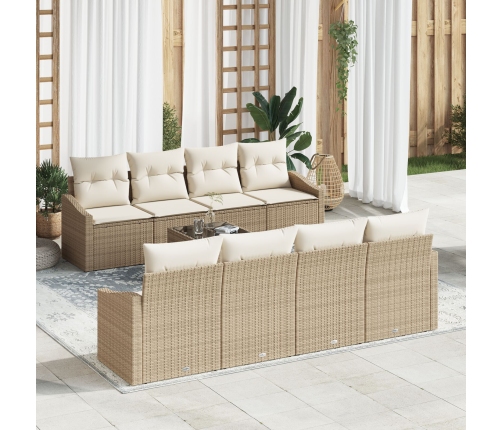 Conjunto de sofá de jardín  de 7 piezas con cojines beige poliratán