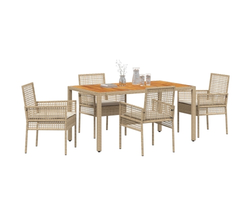 Juego de Comedor de Jardín  de 5 Piezas con Cojines Beige de Ratán Poliéster