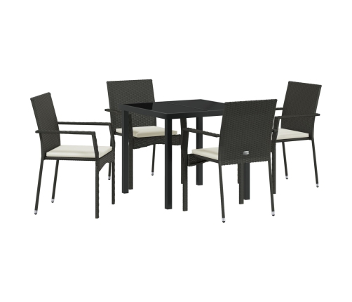 Juego de Comedor de Jardín  de 5 Piezas con Cojines Negro Poliratán