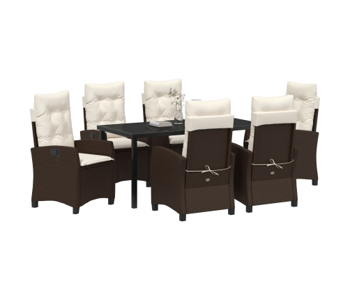 Set de Comedor de Jardín  de 7 Piezas con Cojines Marrón Ratán Poliéster