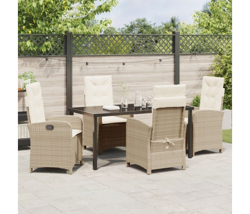 Juego de comedor de jardín de 5 piezas con cojines en poliratán beige