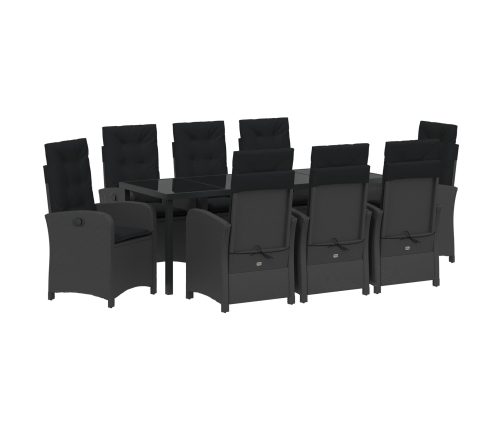 Set de comedor de jardín  9 piezas con cojines negro ratan poli