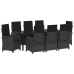 Set de comedor de jardín  9 piezas con cojines negro ratan poli