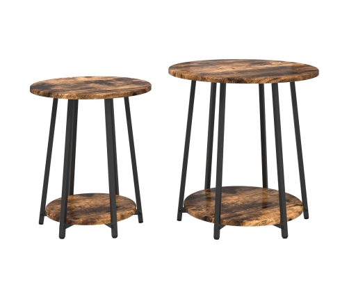 Mesa lateral  de 2 piezas en madera de roble ahumado y metal