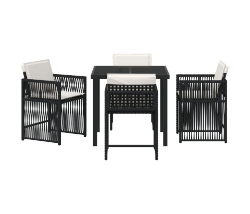 Juego de Comedor de Jardín de 5 Piezas con Cojines Negro Poliratán