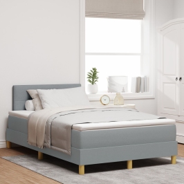 Cama Box Spring con Colchón y Luz LED Gris Claro 120x200 cm Tela