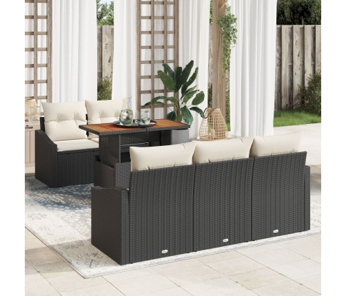 Conjunto de Comedor de Jardín de 6 Piezas con Cojines Negro Ratán Económico Acacia