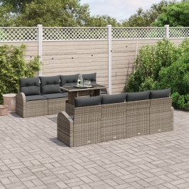 Conjunto de Sofás de Jardín de 9 Piezas con Cojines Gris de Ratán Polimérico