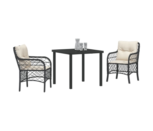 Juego de Comedor de Jardín  de 3 Piezas con Cojines Negro Poliratán