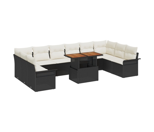 Conjunto de Comedor de Jardín de 11 Piezas con Cojines Mimbre Negro Poliratán Acacia