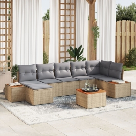 Conjunto de Sofá de Jardín de 8 Piezas con Cojines Beige Ratán PE Acacia