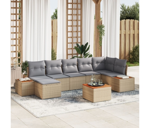 Conjunto de Sofá de Jardín de 8 Piezas con Cojines Beige Ratán PE Acacia
