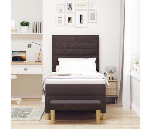 Cama con Sommier  con Colchón y Banco Marrón Oscuro 100x200 cm Tela