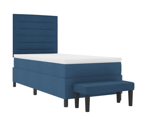 Cama con Somier con Colchón y Banco Azul 90x200 cm Tela