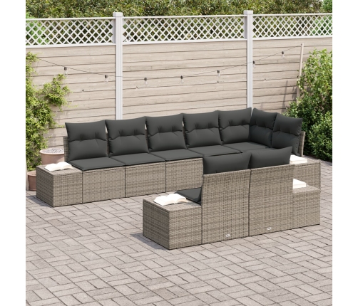 Set de Sofás de Jardín  de 8 Piezas con Cojines Gris Poliratán