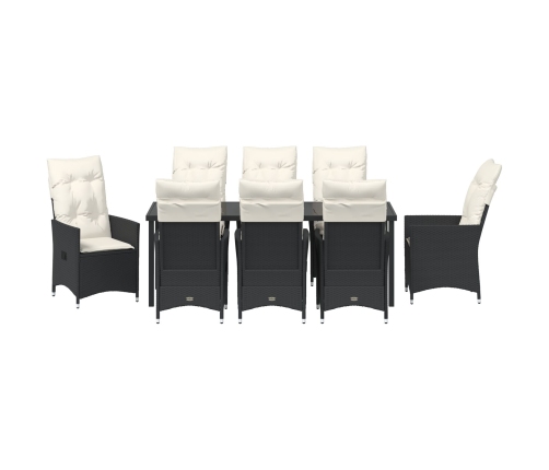 Conjunto de Comedor de Jardín de 9 Piezas con Cojines Negro Poliratán