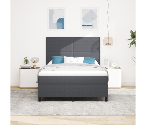 Cama con Caja de Resortes con Colchón Gris Oscuro 140x200 cm Tela de Corduroy