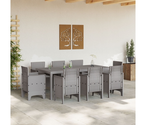 Juego de Comedor de Jardín de 9 Piezas con Cojines de Ratán Sintético Gris Claro