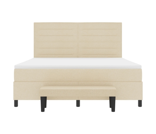 Cama con box spring  con colchón y banco crema 180x200 cm tela