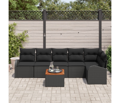 Conjunto de Sofás de Jardín de 7 Piezas con Cojines Negro Poliratán Acacia