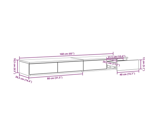 Mesa de Noche  Roble Ahumado Madera Durable 160 x 36.5 x 16.5 cm