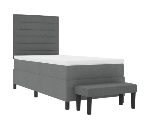 Cama con Base con Colchón y Banco Gris Oscuro 100x200 cm Tela
