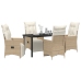 Set de Comedor de Jardín de 5 Piezas con Cojines Beige Poliratán