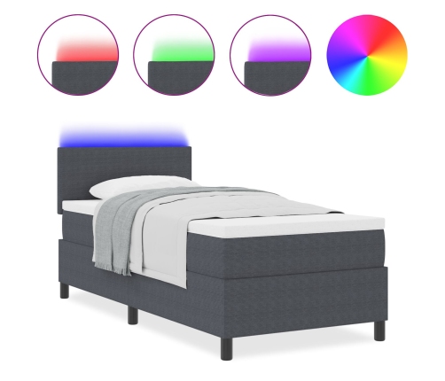 Cama con Base de Resortes  con Colchón & Luz LED Gris Oscuro 90x200 cm Tela de Pana