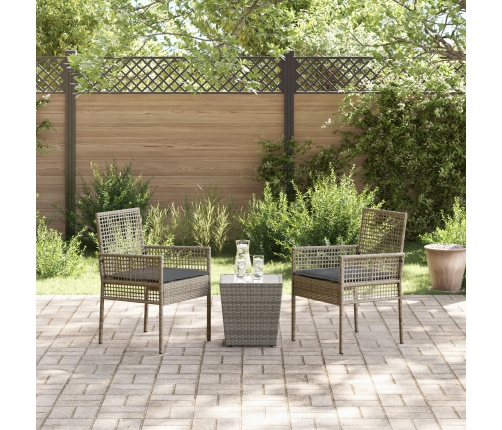 Set de Bistro de Jardín de 3 Piezas con Cojines en Gris de Poliratán
