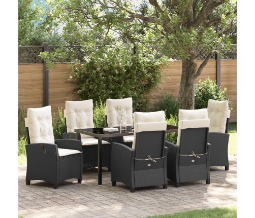 Conjunto de Comedor de Jardín de 7 Piezas con Cojines Rattan Poliéster Negro