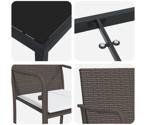 Set de Comedor para Jardín de 5 Piezas con Cojines de Poliratán Marrón
