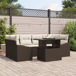 Conjunto de Sofá de Jardín  Set de 7 Marrón Ratán