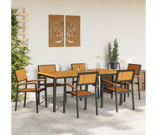 Juego de Comedor de Jardín Set de 7 Negro, Madera Natural