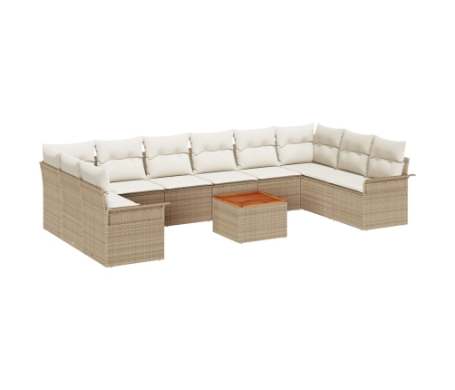Conjunto de Sofás de Jardín de 11 Piezas con Cojines Beige Ratán Sintético Acacia