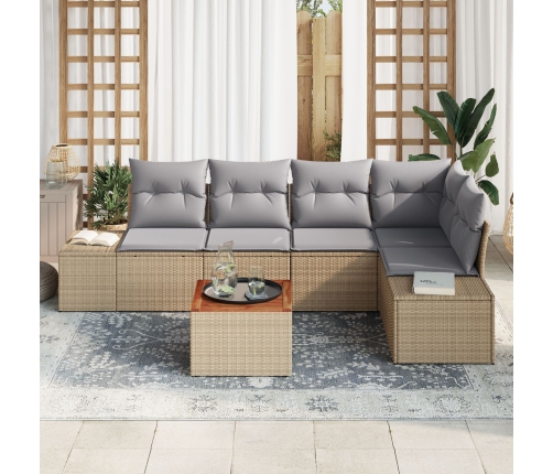Juego de Sofás de Jardín de 6 Piezas con Cojines Beige Polirratán Acacia